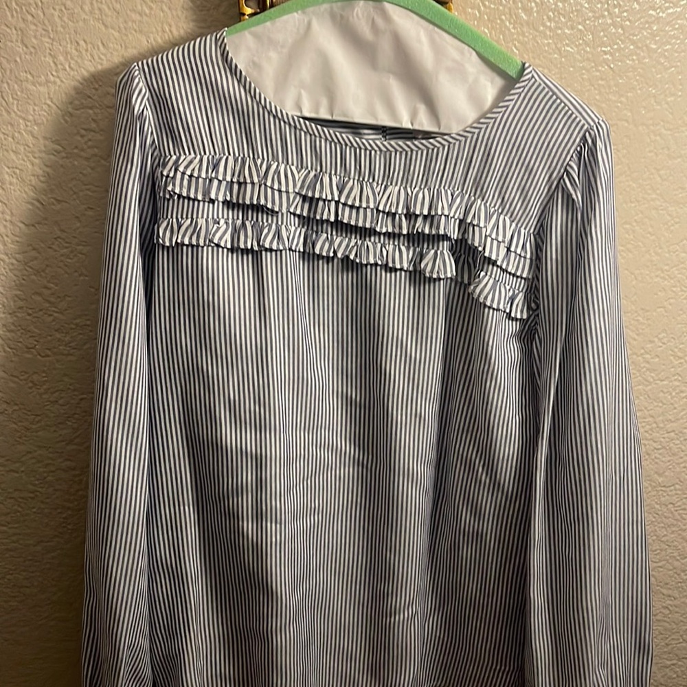Loft grey and white striped long sleeve blouse size S